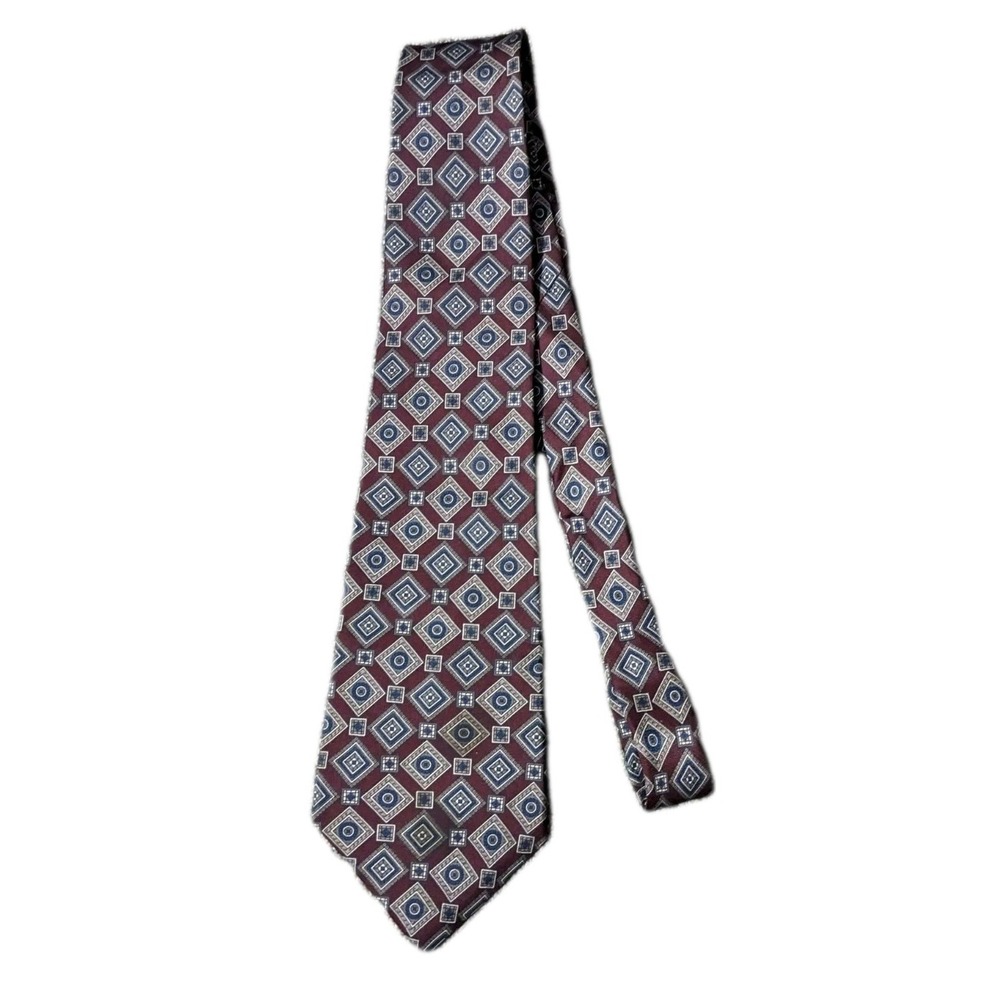 Men's Long Silk Necktie Oscar de la Renta Couture Collection Tie Burgundy Luxury - Picture 2 of 3